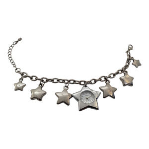 GML Star Charm Bracelet Watch Silver Tone Quartz Adjustable Chain Analog Works